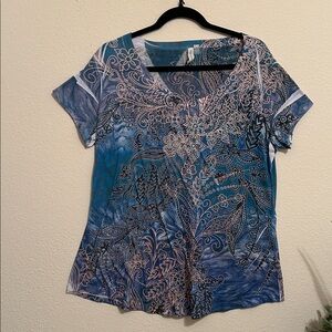 Susan Lawerence  Blue and Pink Paisley Women's Top